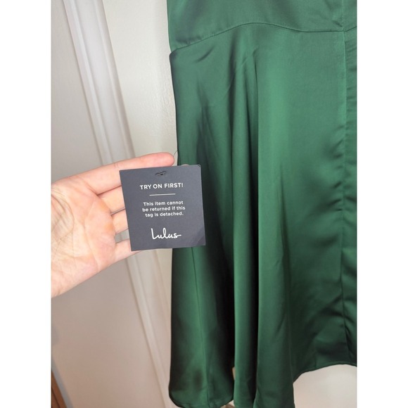 NWT Lulus Green Satin Mini Dress Cowl Neck Spaghetti Strap Party Cocktail - Picture 4 of 10